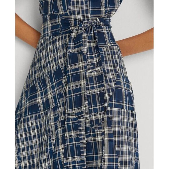 LAUREN RALPH LAUREN Patchwork Cotton Sleeveless Dress Blue Size 14 MSRP $265 - Picture 4 of 4
